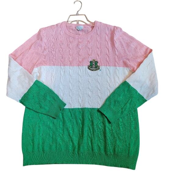 AKA Alpha Kappa Alpha Sorority Sweater Pink White Green Sz XXL - Picture 1 of 9